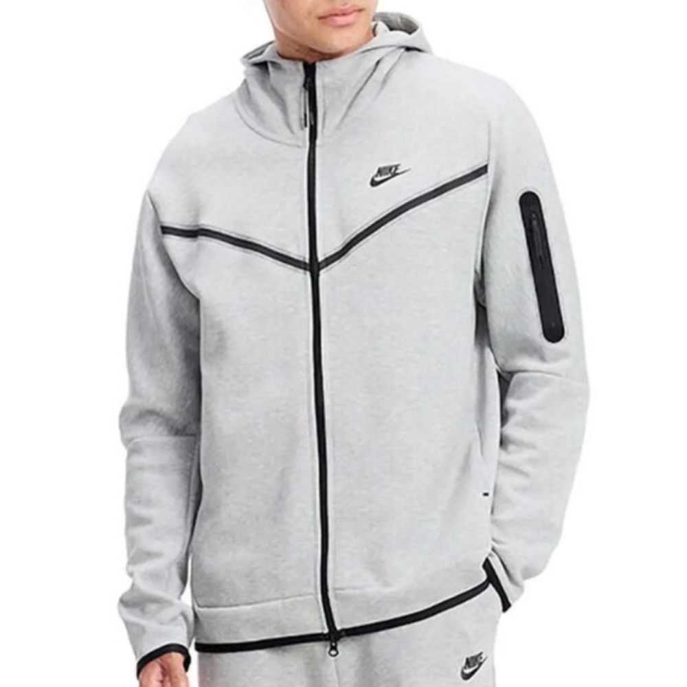 Nike Tech Fleece Hoodie Heather Grey Black Full Zip Small